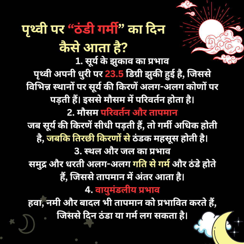 पृथ्वी पर ठंडी गर्मी का दिन कैसे आता है?